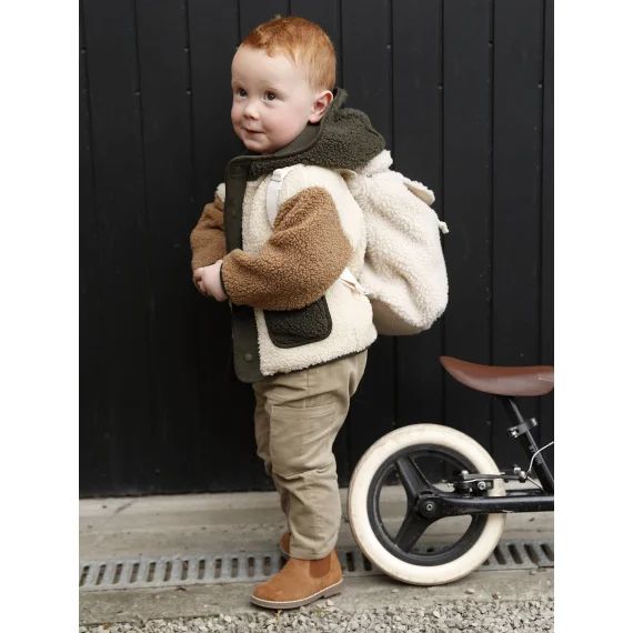 Manteau bébé en sherpa à capuche sable