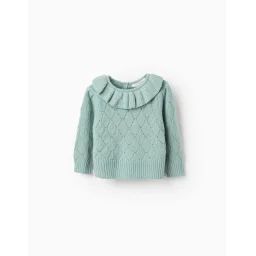Pull En Maille Ajouré Avec Volants Vert Clair