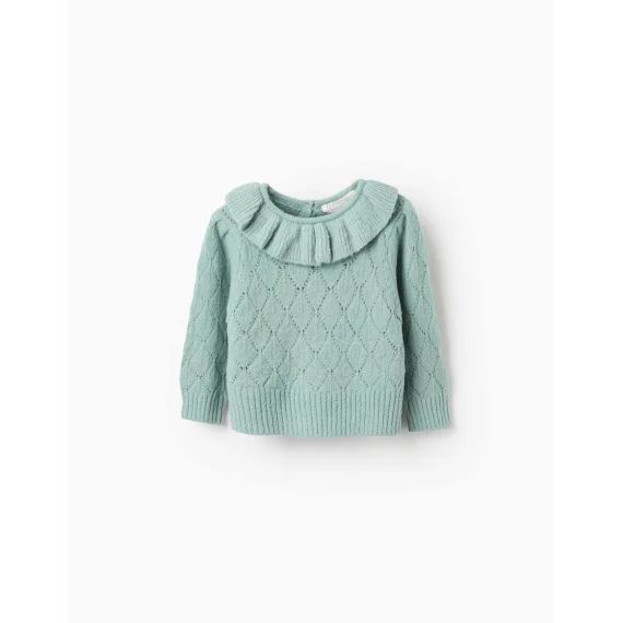 Pull En Maille Ajouré Avec Volants Vert Clair