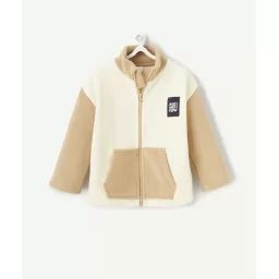 Veste bébé garçon polaire blanche et marron avec patch