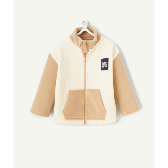Veste bébé garçon polaire blanche et marron avec patch