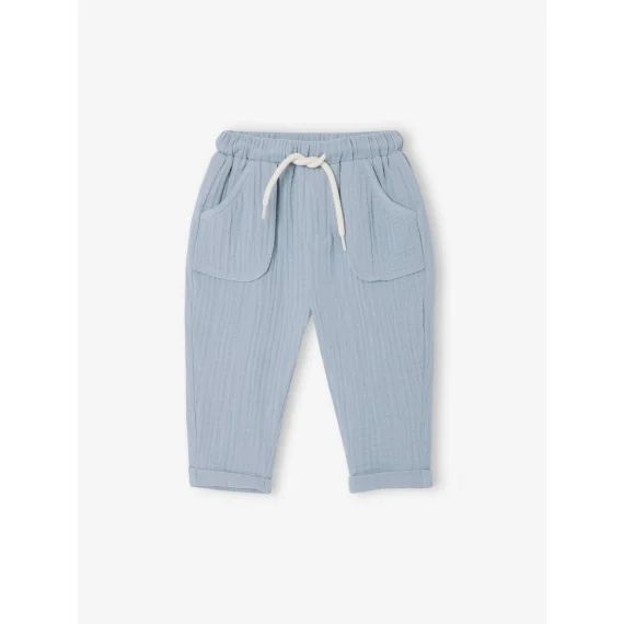 Pantalon en gaze coton bébé bleu grisé