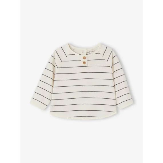 T-shirt rayé en coton bio bébé écru