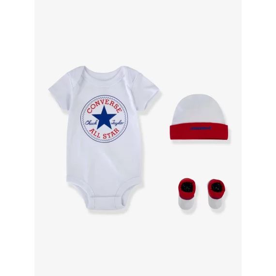 Set 3 pièces bodie + bonnet + chaussettes CONVERSE rouge