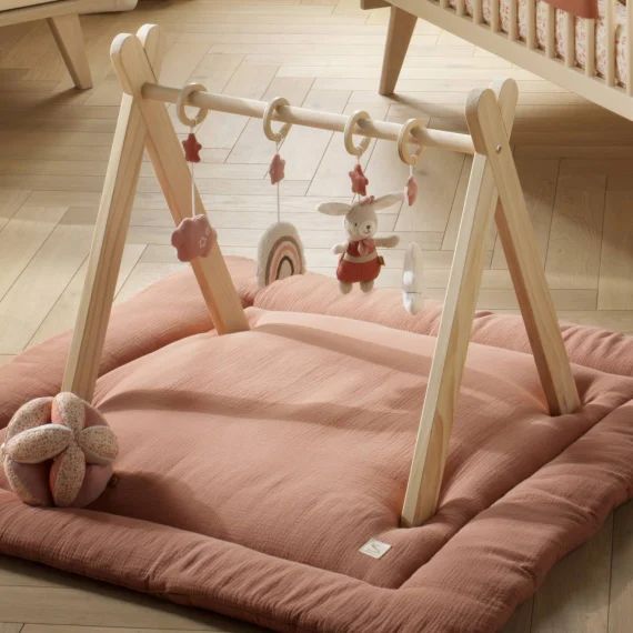 Arche D&rsquo;éveil Bois Avec 4 Jouets Beige/rose