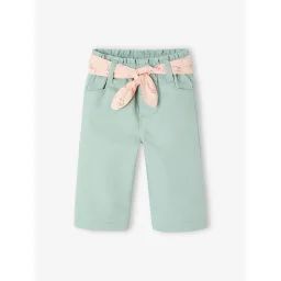 Pantalon large bébé avec ceinture à nouer bleu grisé
