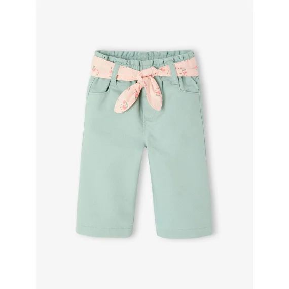 Pantalon large bébé avec ceinture à nouer bleu grisé