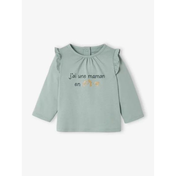 T-shirt à volants bébé manches longues bleu grisé