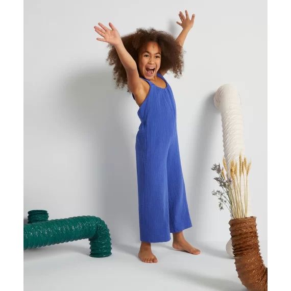 Combipantalon évolutive fille bleue en gaze de coton –  – Soldes