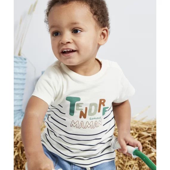 T-shirt bébé garçon en fibres recyclées rayé bleu et blanc –  – Soldes