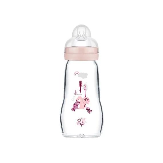 Biberon verre premium écureuil rose Forêt – tétine débit 2 moyen (260 ml)