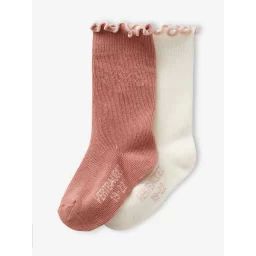 Lot de 2 paires de chaussettes hautes maille ajourée bébé fille vieux rose