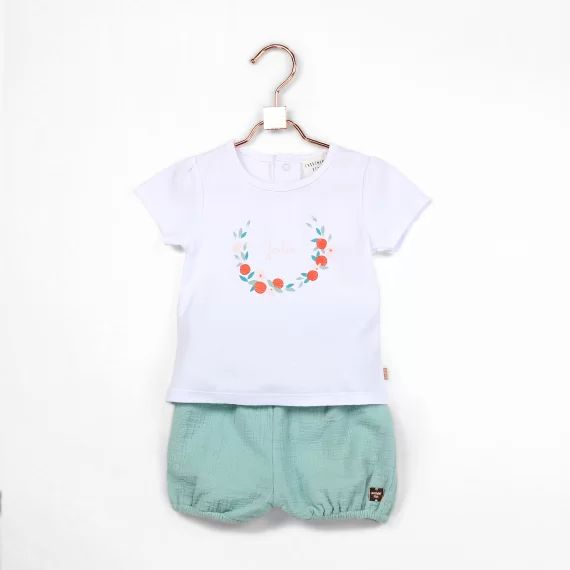 Short en coton gaufré Fille Vert