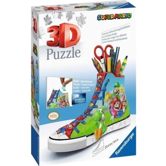 SUPER MARIO Puzzle 3D Sneaker – Ravensburger – Puzzle 3D enfant – sans colle – Pot à crayons 108 pièces – Dès 8 ans bleu
