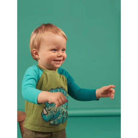 T-shirt Vert Kaki Doux Motif Dinosaure Bébé Garçon