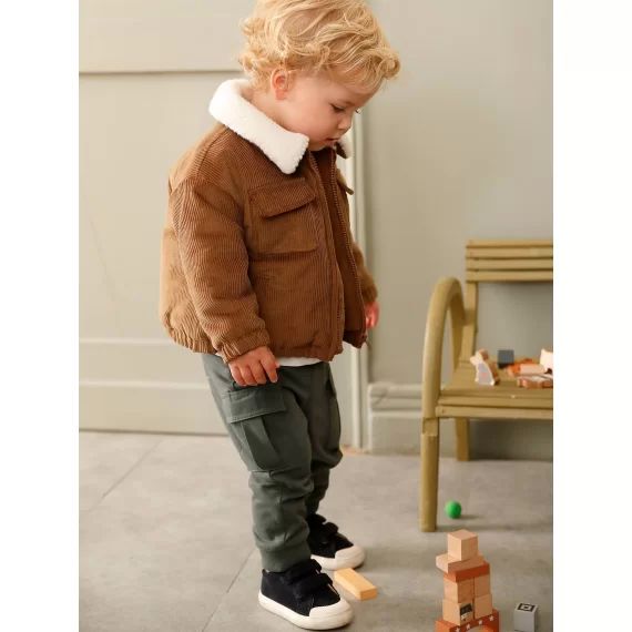Blouson en velours côtelé bébé doublée sherpa noisette