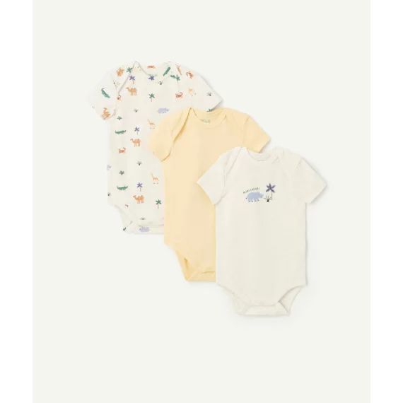 Lot de 3 bodies manches courtes bébé en coton bio thème rhinocéros