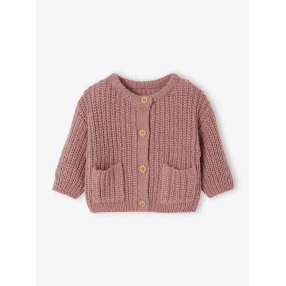 Gilet bébé en maille grosse jauge vieux rose