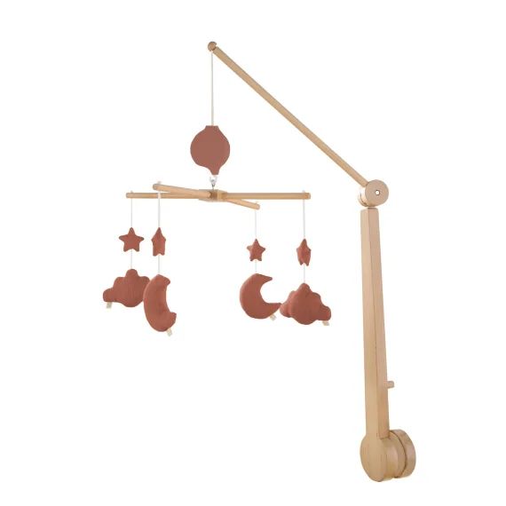 Mobile Musical Bébé En Bois Avec 4 Jouets Rouge