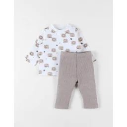 Set T-shirt + Legging, Jersey Côtelé Beige