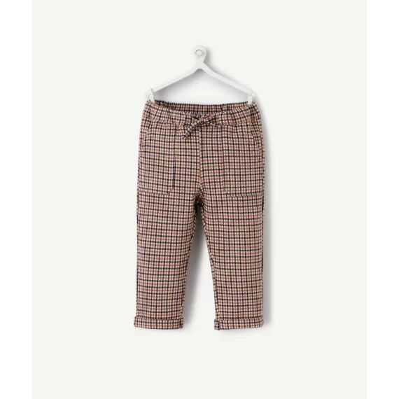 Pantalon bébé garçon à carreaux bleu et marron –  – Soldes