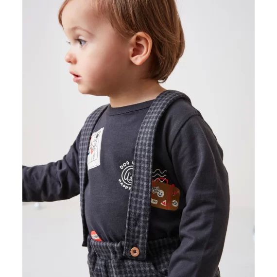 T-shirt bébé garçon en coton bio gris foncé motifs chiens
