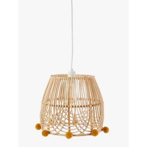 Abat-jour pour suspension pompons en rotin marron