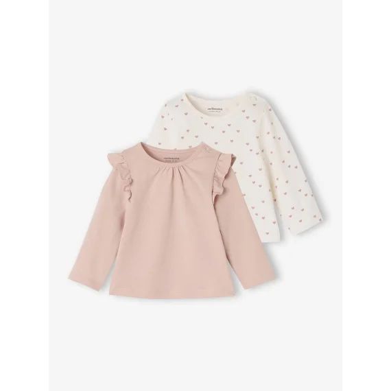 Lot de 2 T-shirts bébé Basics manches longues rose pâle