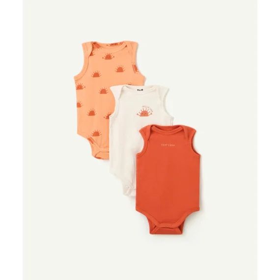 Lot de 3 bodies sans manches bébé en coton bio uni et imprimé