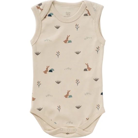 Body sans manches en coton bio Rabbit sandshell (6-12 mois : 67 à 74 cm)