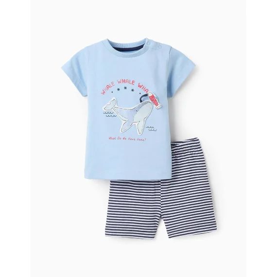 Pyjama En Coton À Rayures Bleu Clair