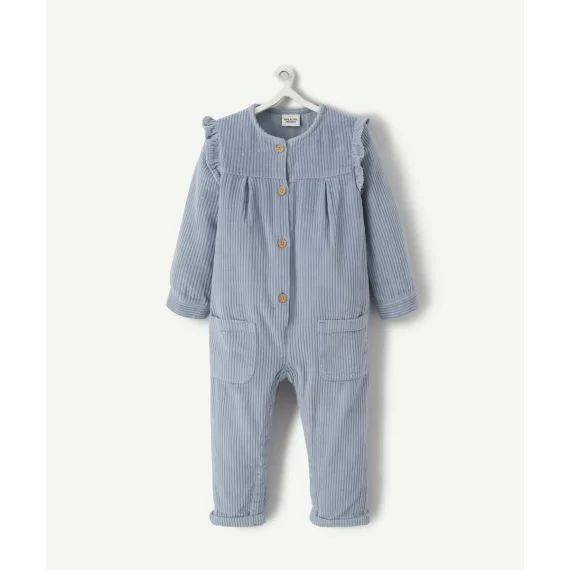 Combinaison bébé fille en velours côtelé bleu