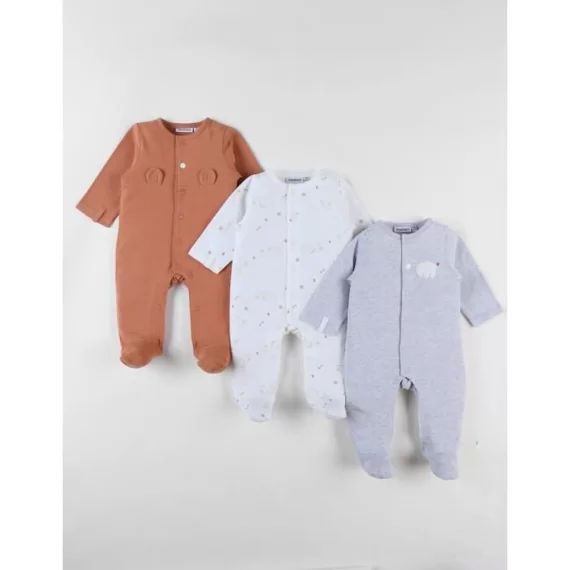 Ensemble De 3 Pyjamas Bébé En Jersey De Coton Blanc