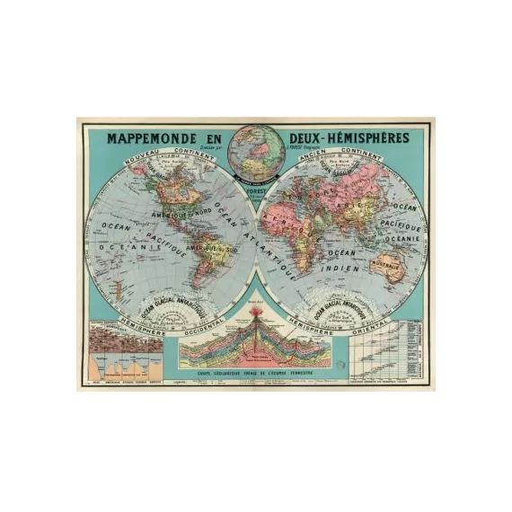 Planche Mappemonde en deux hémisphères (80 x 60 cm)