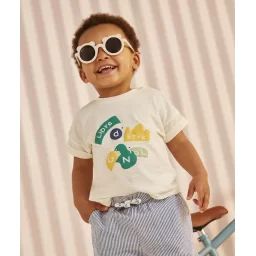 T-shirt bébé garçon en fibres recyclées blanc avec message –  – Soldes