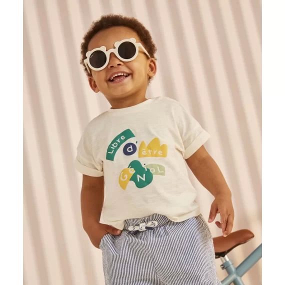 T-shirt bébé garçon en fibres recyclées blanc avec message –  – Soldes