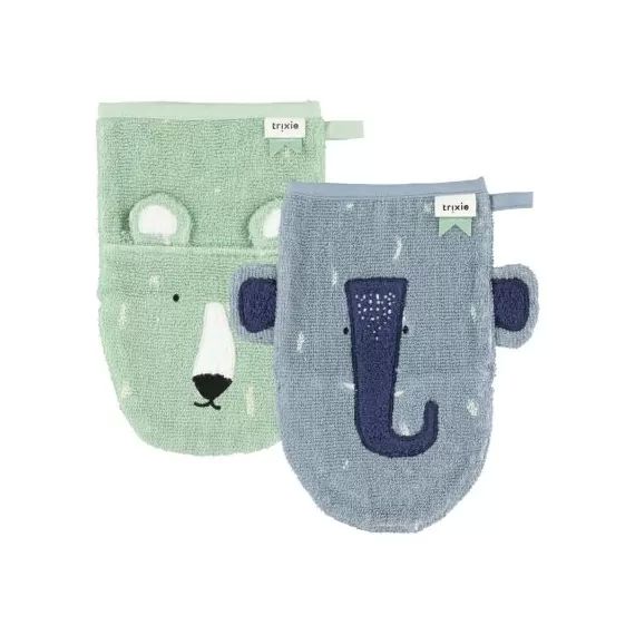Lot de 2 gants de toilette Mr. Polar Bear et Mrs. Elephant