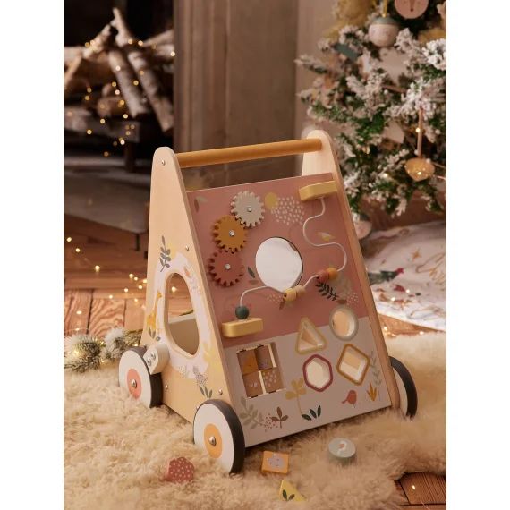 Chariot de marche avec freins en bois FSC® rose