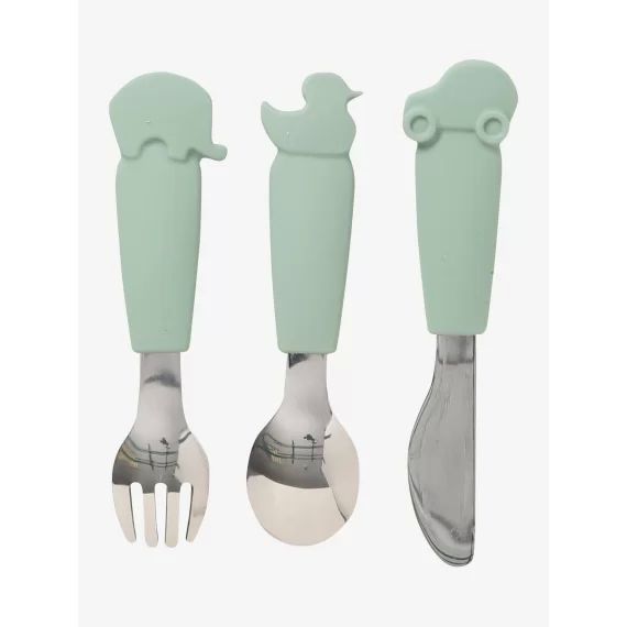 Set couverts enfant silicone et inox x3 sauge