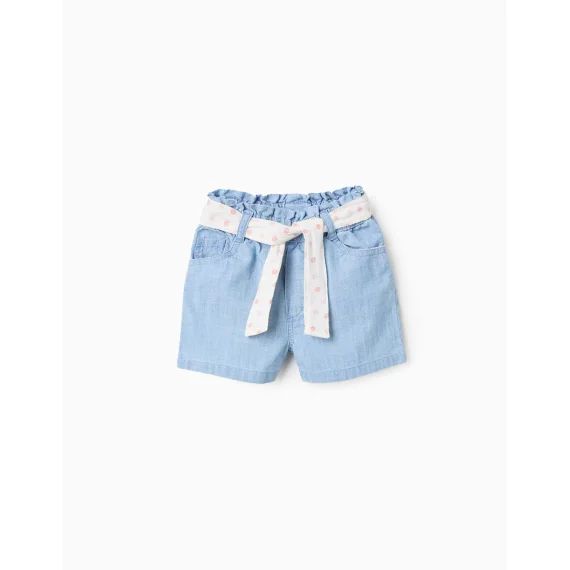 Short En Jean Avec Ceinture Florale Bleu Clair
