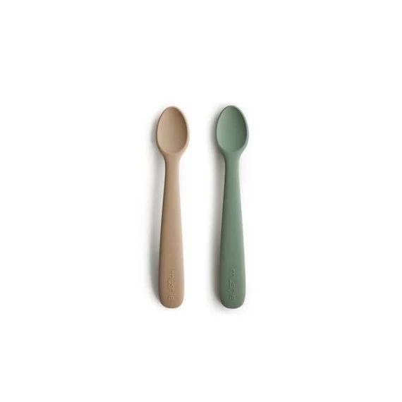 Lot De 2 Cuillères Bébé Silicone Vert / Natural – Repas – Mushie Vert