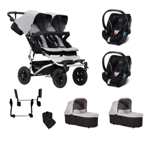 Poussette Double Mountain Buggy Duet V3.2 – Silver + 2 Nacelles Plus + 2 Coques Cybex Aton 5