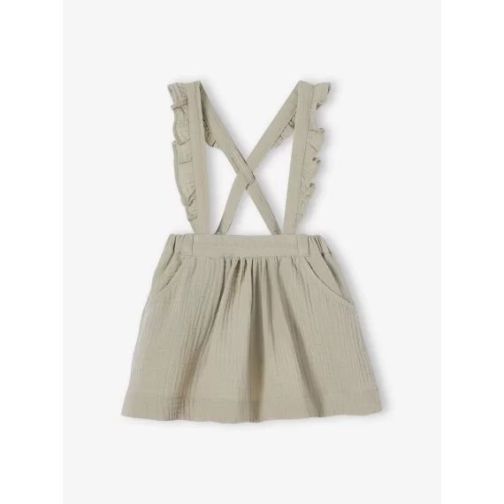 Jupe en gaze de coton bébé avec bretelles amovibles vert de gris