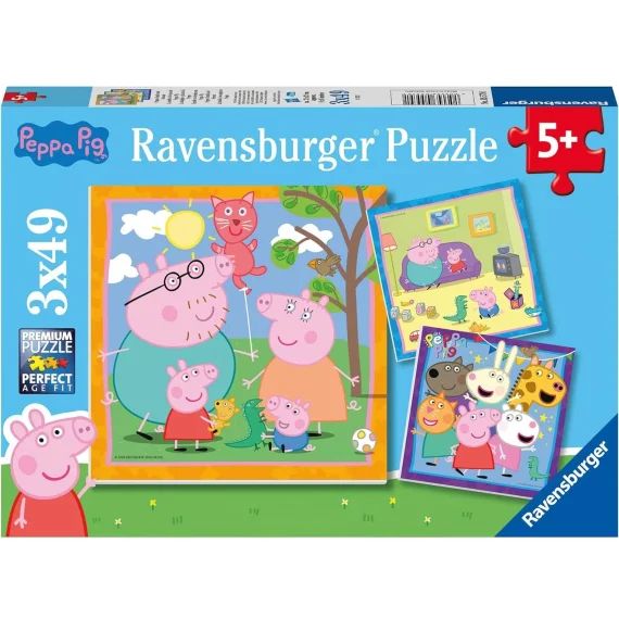 Puzzle Peppa Pig 3×49 Pcs Bleu