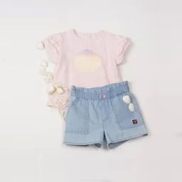 Short en denim de coton léger Fille Bleu