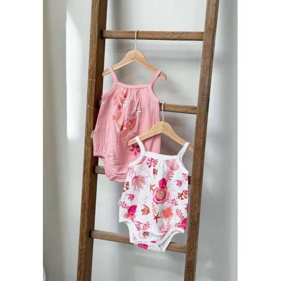 Lot De 2 Bodies Bébé En Gaze De Coton Bahamas Rose