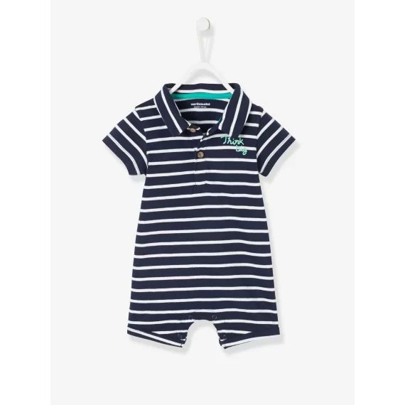 Combinaison de plage col polo bébé garçon bleu marine/blanc
