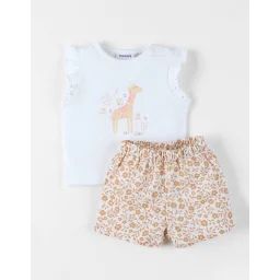 T-shirt Avec Short Coton Jaune