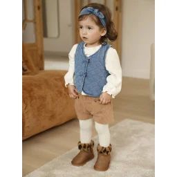 Ensemble bébé 4 pièces T-shirt + gilet + short + bandeau caramel