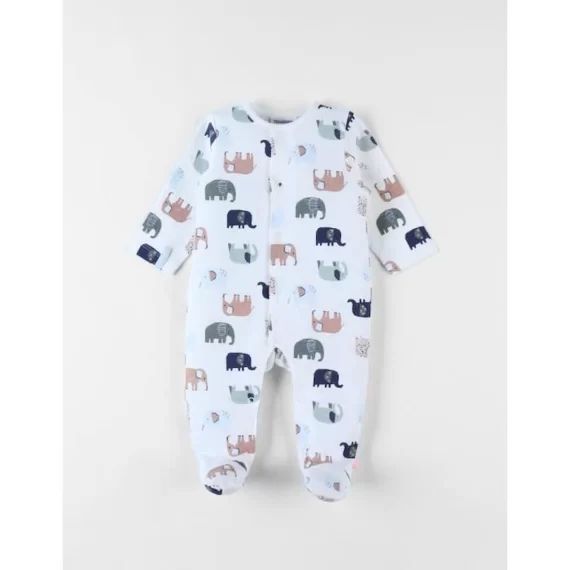 Pyjama 1 Pièce Imprimé Éléphants En Jersey Beige